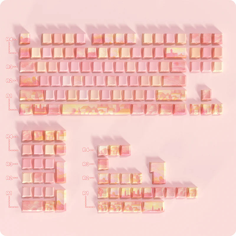 PIIFOX CKC-02 Pink Story Pastel Painting Side-printed OEM Profile Keycap Set 135 Keys
