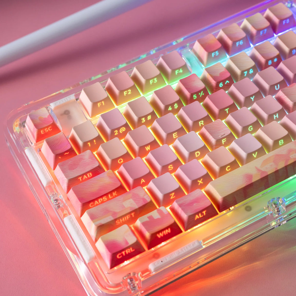 PIIFOX CKC-02 Pink Story Pastel Painting Side-printed OEM Profile Keycap Set 135 Keys