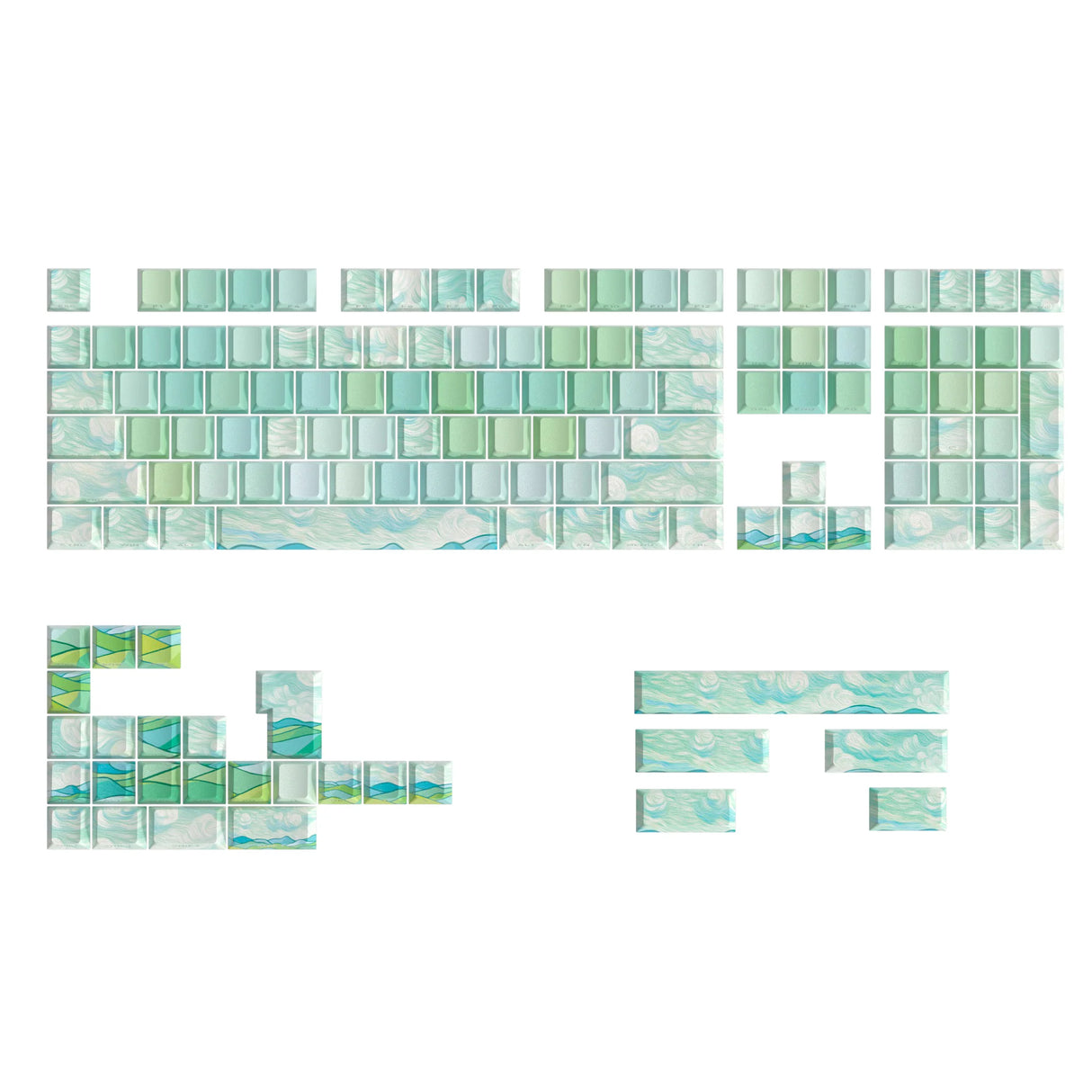 PIIFOX CKC-03 Green Wheat Field Pastel Painting Side-printed OEM Profile Keycap Set 135 Keys