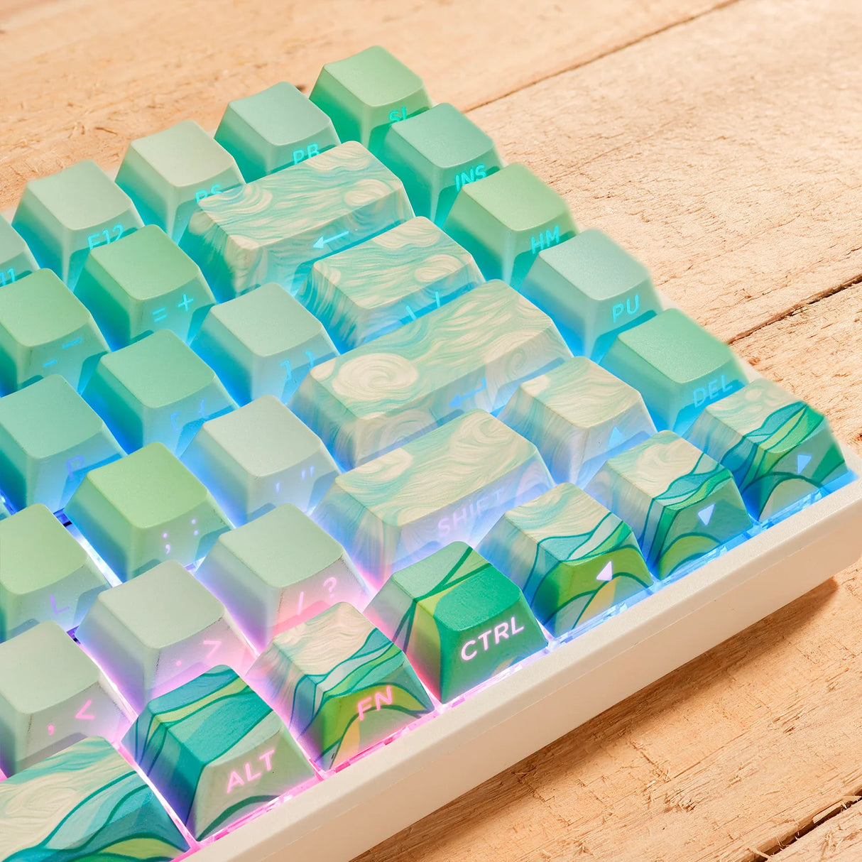 PIIFOX CKC-03 Green Wheat Field Pastel Painting Side-printed OEM Profile Keycap Set 135 Keys