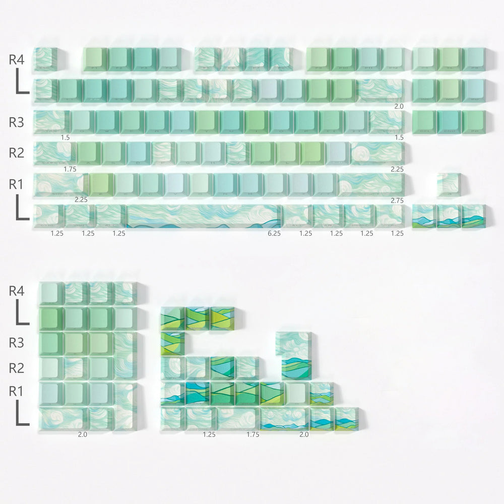 PIIFOX CKC-03 Green Wheat Field Pastel Painting Side-printed OEM Profile Keycap Set 135 Keys