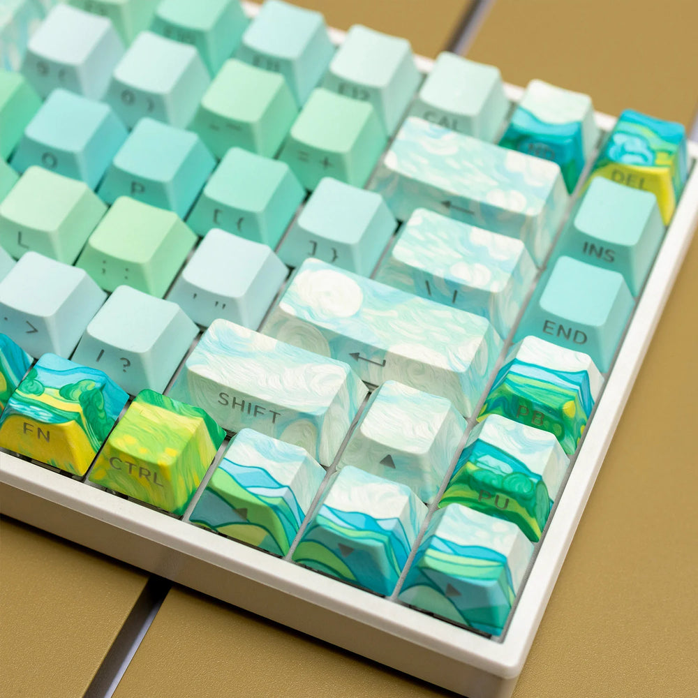 PIIFOX CKC-03 Green Wheat Field Pastel Painting Side-printed OEM Profile Keycap Set 135 Keys